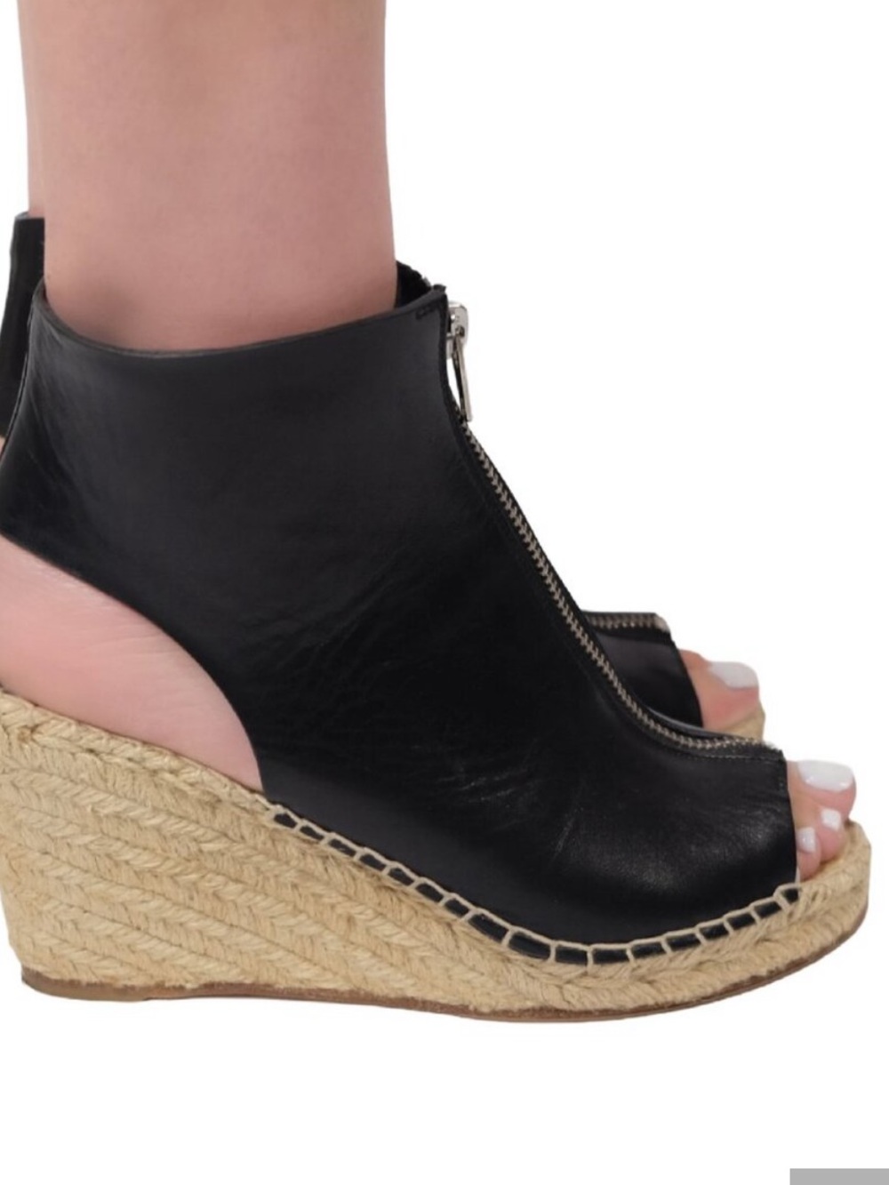 Celine Phoebe Philo Era Black Leather Espadrille Wedge Sandals EU 37 US 7